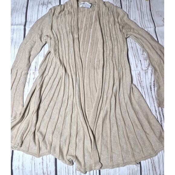 Lauren Michelle Metallic Gold Ribbed Knit Open-Front Duster Cardigan Women Small - Picture 4 of 7